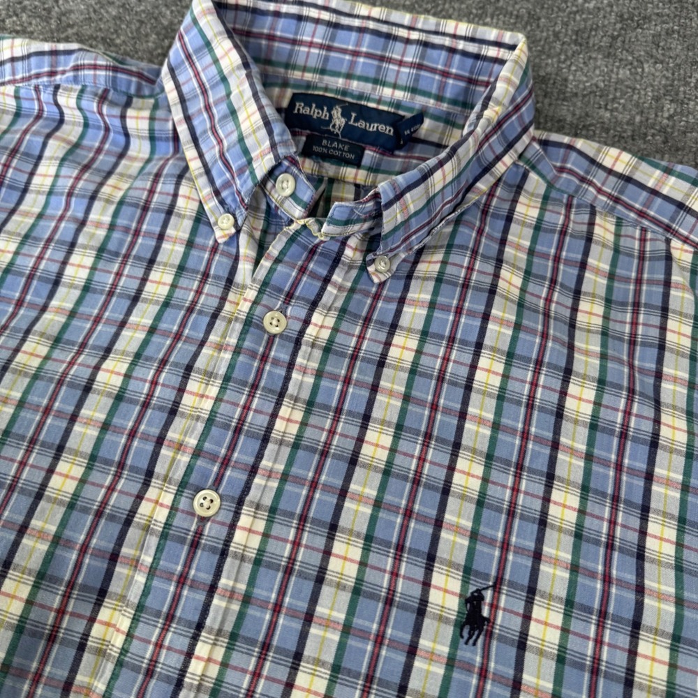 Ralph Lauren Button Down Shirt Mens XXL Plaid Cotton Blake Fit Blue Multi VTG
